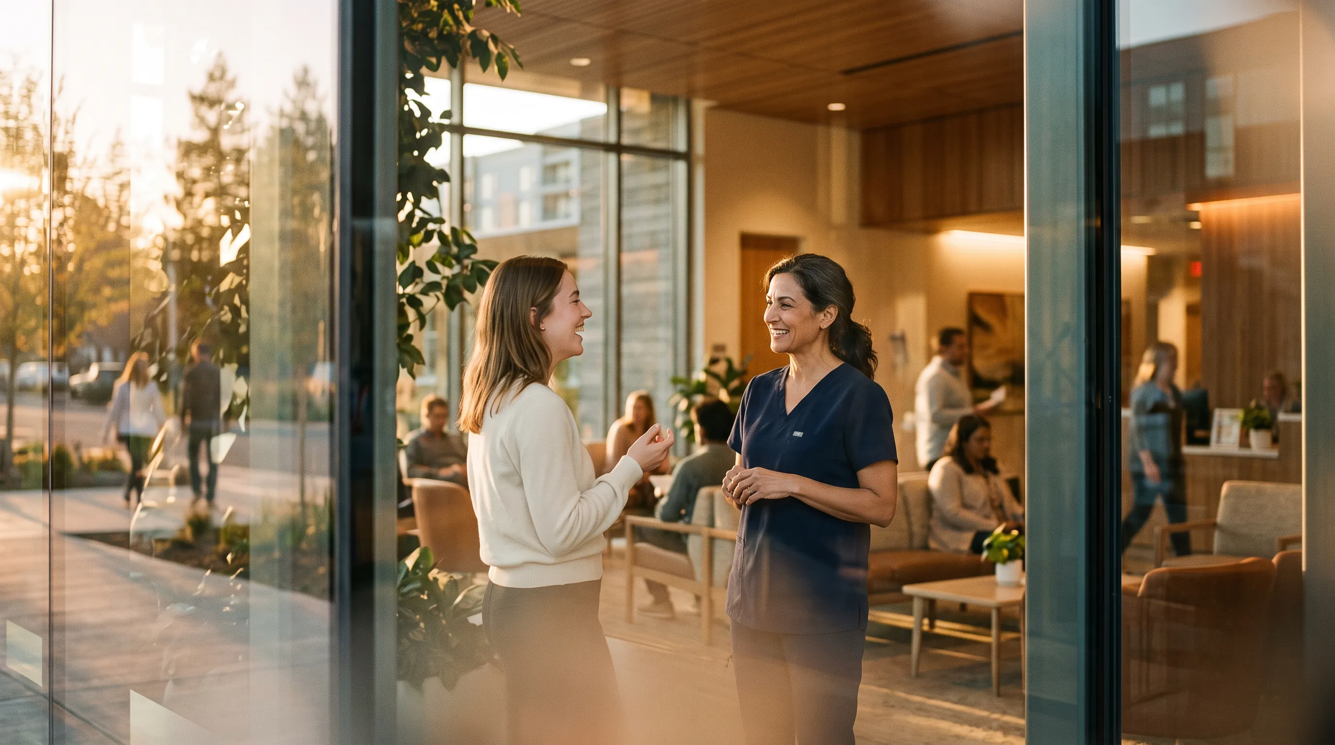 Medical professionals and patients in a modern outpatient clinic