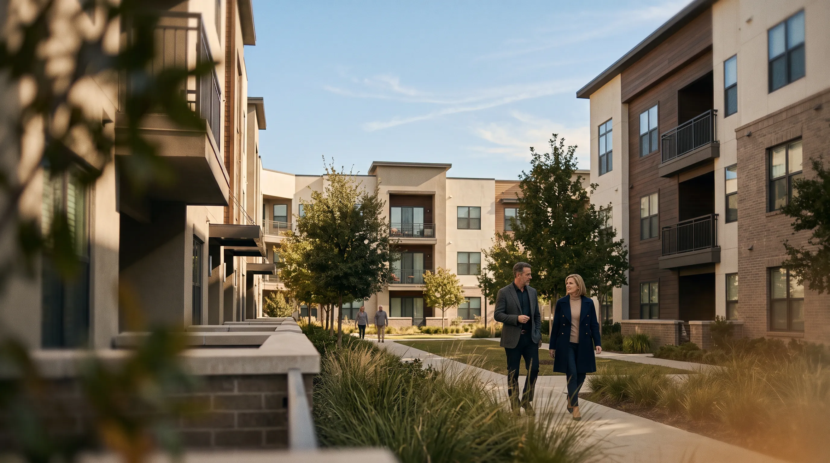 Residents walking through well-located Class B multifamily residential community