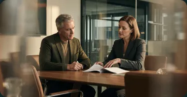 Business partners reviewing lease terms during sale-leaseback transition